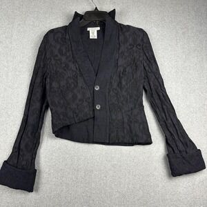 Sarah Pacini Blazer Womens 1 Black Floral Jacquard Cropped Tuxedo Jacket Italy